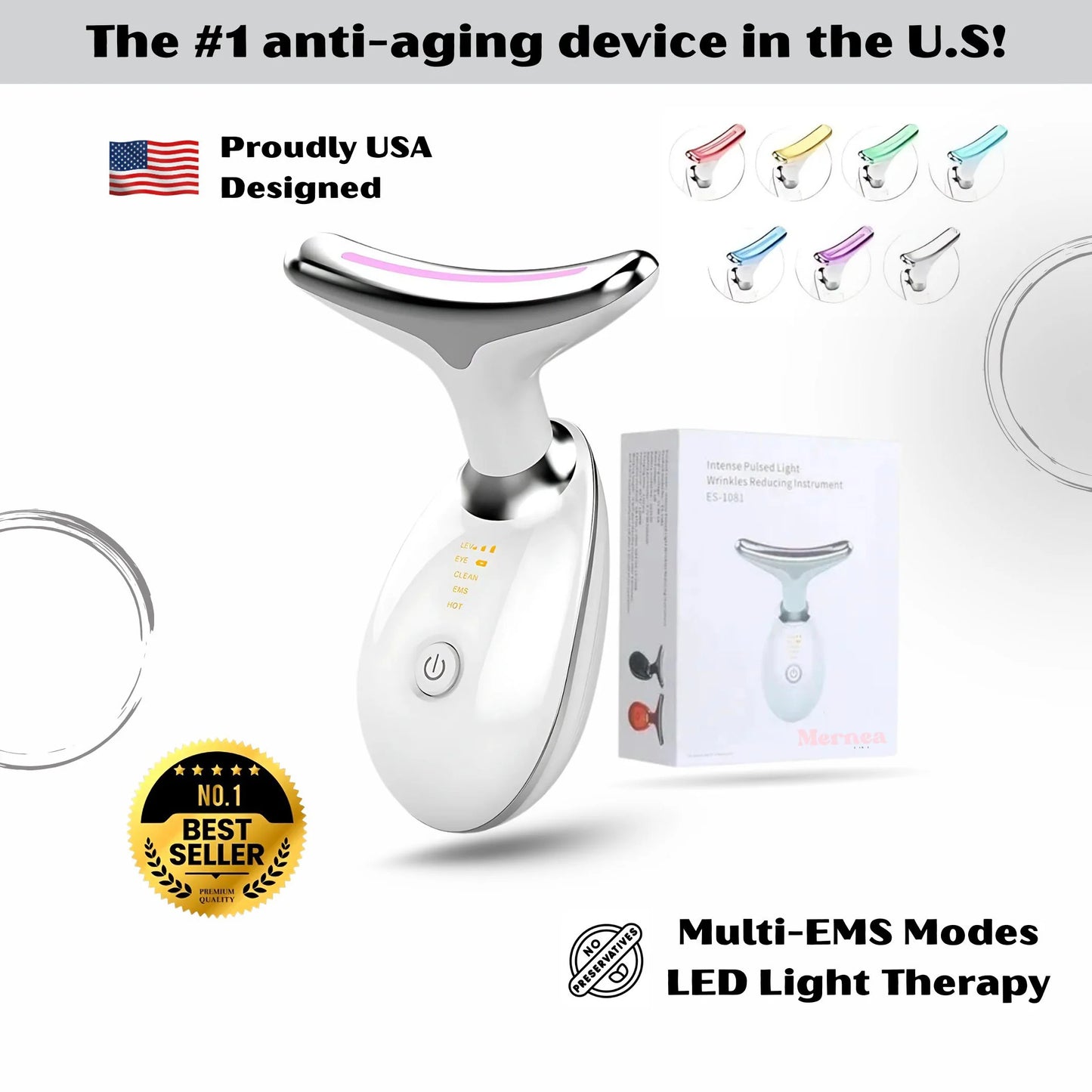 Masajeador facial LED de 7 colores y varita de terapia de luz roja para rostro y cuello