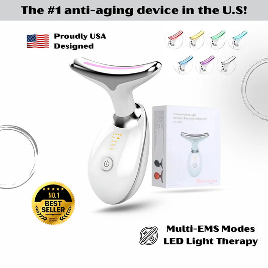 Masajeador facial LED de 7 colores y varita de terapia de luz roja para rostro y cuello